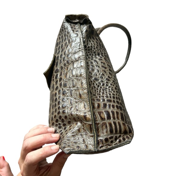 B. May crocodile embossed leather top handle leather bag large gray brown tote - Picture 7 of 11